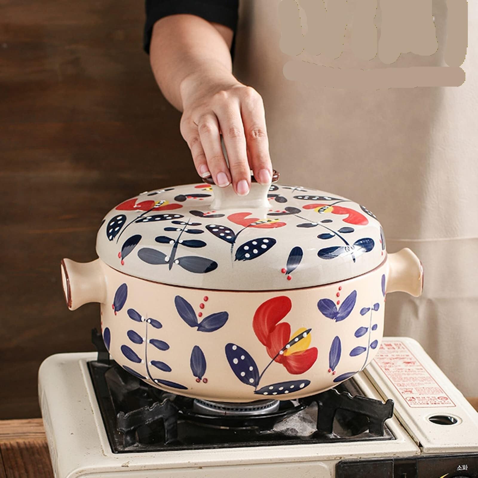 Ceramiczny garnek do zapiekanek, japoński garnek z uchwytami, garnek do gulaszu parowego z koszem do gotowania na parze, wszechstronne naczynia kuchenne z gliny, idealny do rodzinnych posiłków