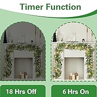 Vista 4 de Guirnalda de Navidad de 6 pies con 20 luces LED, guirnalda de abeto artificial preiluminada con piña de eucalipto y bayas, funciona