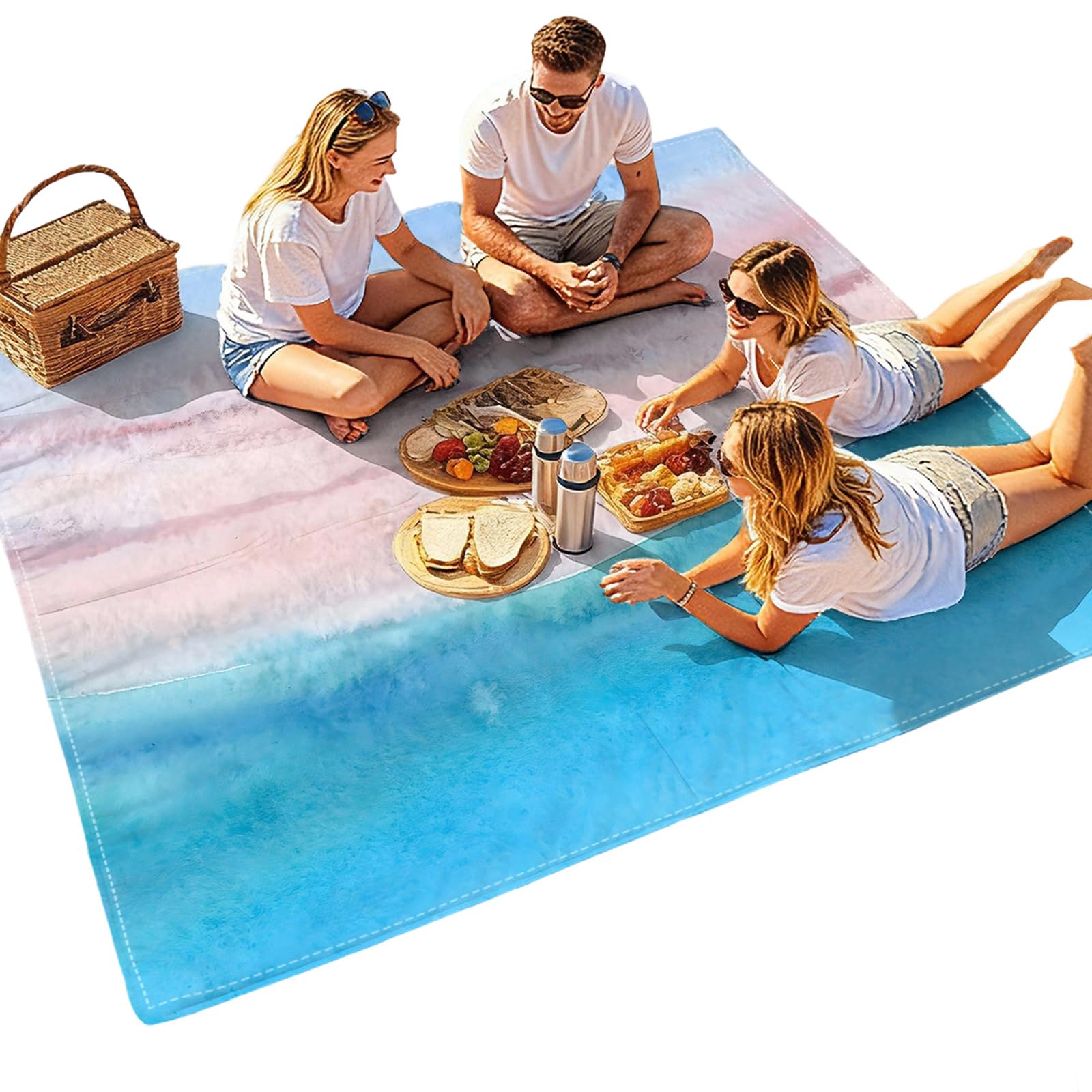 Foldable Sandproof Beach Towel Cushion Camping Mat with Bright Patterns for Family and Friend Gatherings Waterproof Beach Blanket for Camping