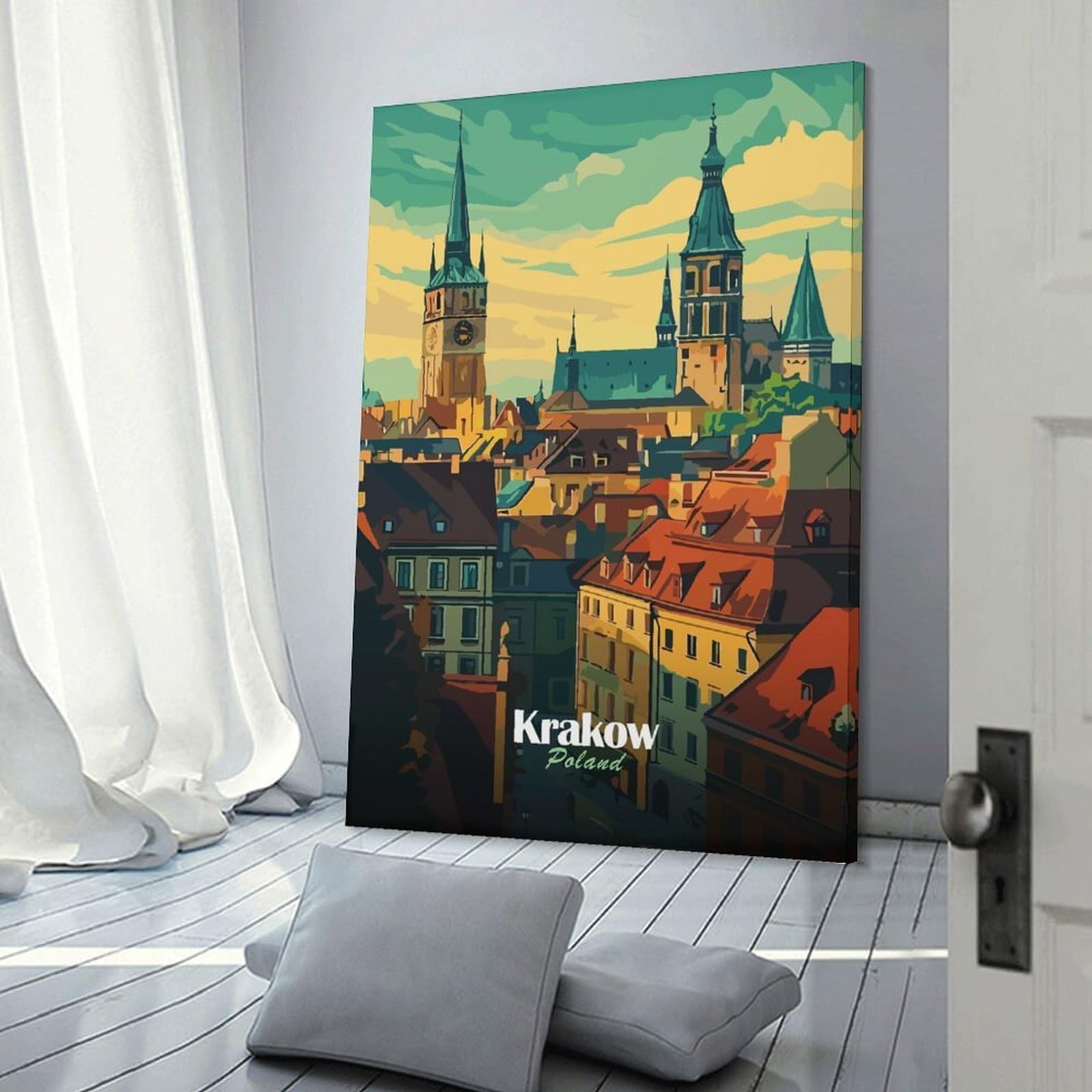 Junmoney Krakow Cityscape Wall Picture Print 24x36inch(60x90cm), for Lounge Decor, Offices Or Entryway Styling, Versatile Wall Decor for Many Rooms