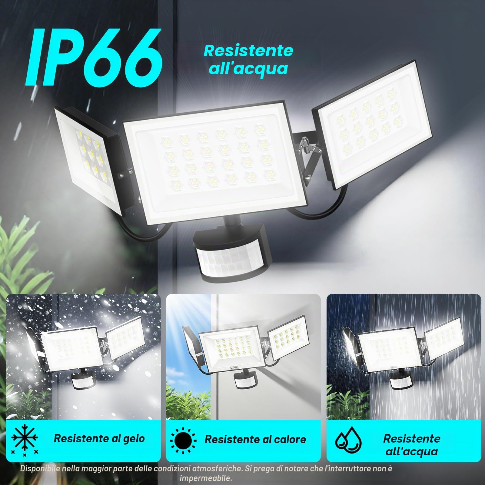 Viugreum 200W faro led esterno, 30000 lm faretto con sensore di movimento, 6500 K IP66 Impermeabile faretto esterno con telecomando, 216 perline a nido d'ape faro led per Cortile, Giardino