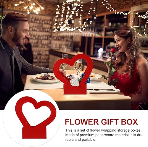Miniatura 9 de STOBOK Caja de flores retro de 2 piezas con mango de corazón Caja de embalaje de ramo de fiesta de boda Bolsa de embalaje de ramo de papel Caja de