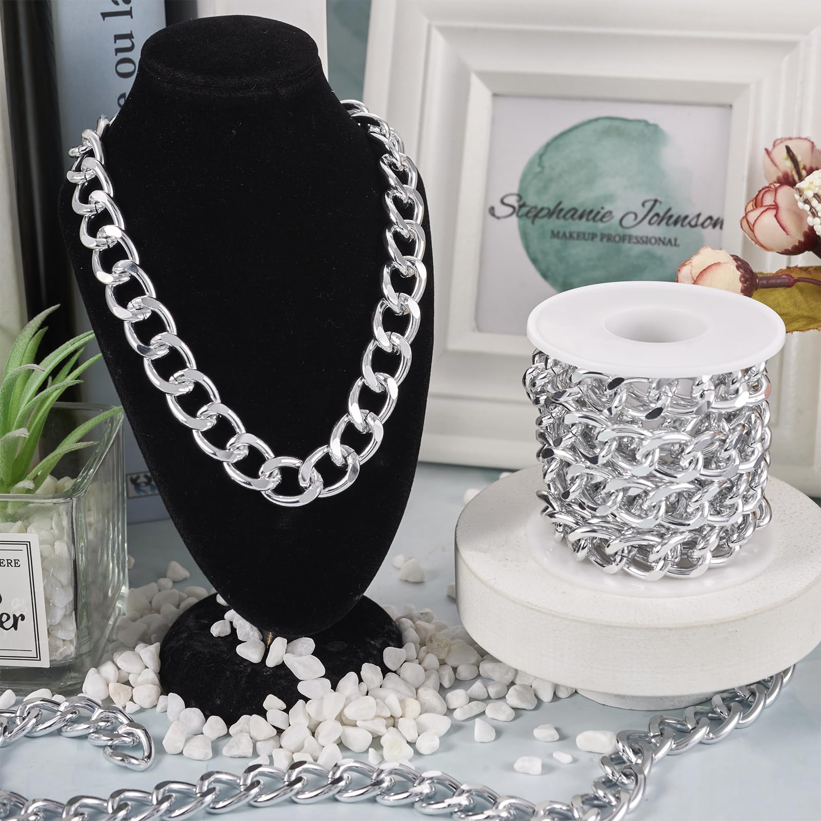 Spritewelry 2M Aluminium Curb Chain Faceted Unwelded Twisted Chain Links Silver Plated Metal Craft Chain for DIY Necklace Bracelet Jewelry Making 17x13x3mm - Image 4