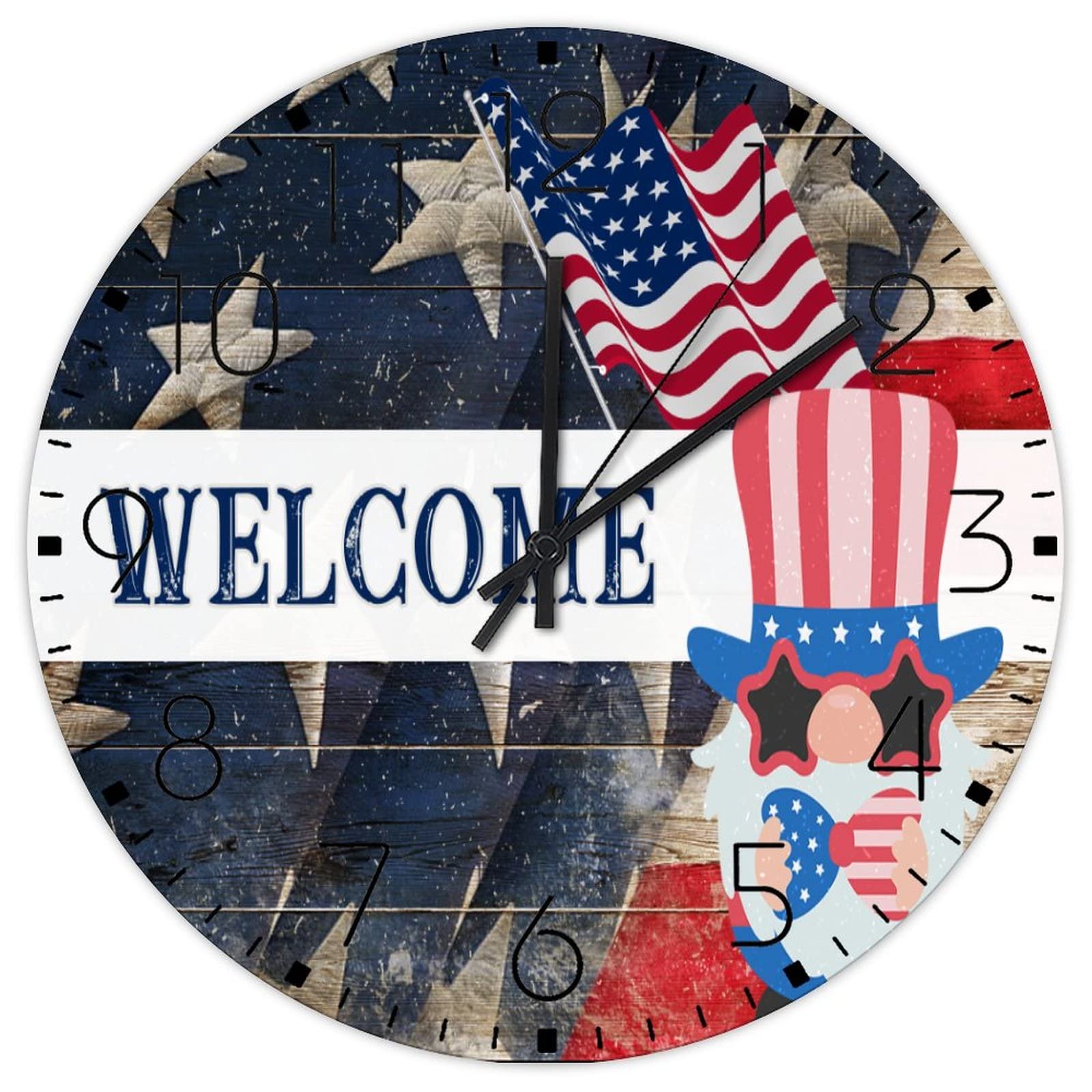 Horloge ronde silencieuse sans tic-tac motif drapeau américain pour retrouver le calme