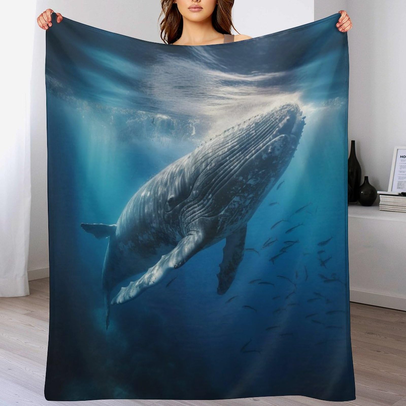 Couverture canapé baleines chaude en flannel pour des instants cocooning magiques