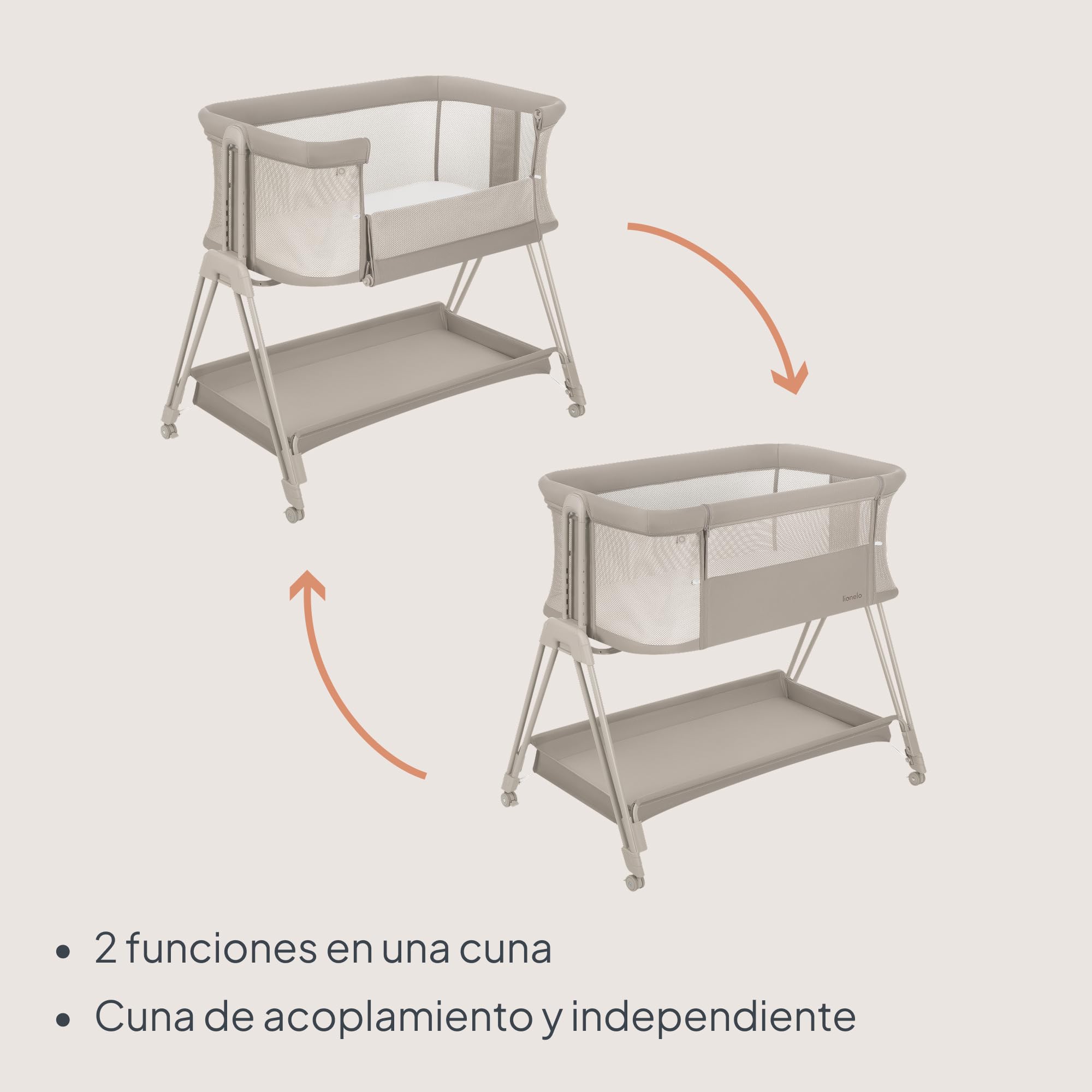 lionelo Luna Cuna de colecho portátil con colchon Cuna de Viaje Bebe co-Sleeping Desde recién Nacido hasta los 9 kg Altura e inclinación Regulables 4 Ruedas con Bloqueo ventilada