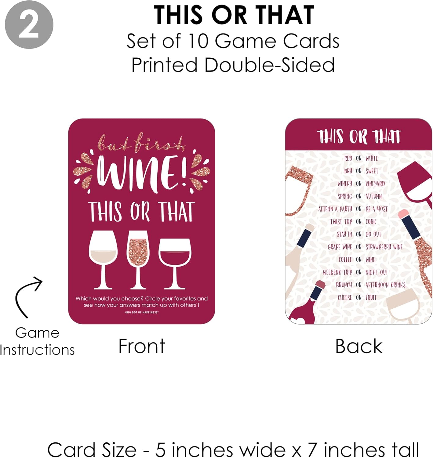 Big Dot of Happiness But First, Wine - 4 Wine Tasting Party Games - 10 Cards Each - Gamerific Bundle