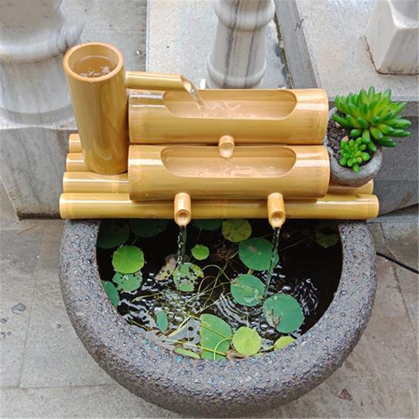 Decoración de fuente de bambú, caño de agua de fuente de bambú de poliresina con bomba, decoración de jardín, cascada, característica de jardín japonés al aire libre, decoración de 50 cm (80 cm) (70