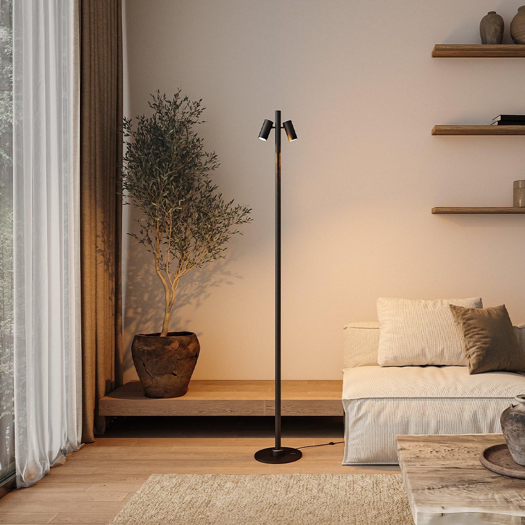 NEONA ARCA LED Stehleuchte Schwarz mit Spot und Beam, Magnetisches Schienensystem Click and Connect warmweiß 2700K Modular Erweiterbar (Schwarz)