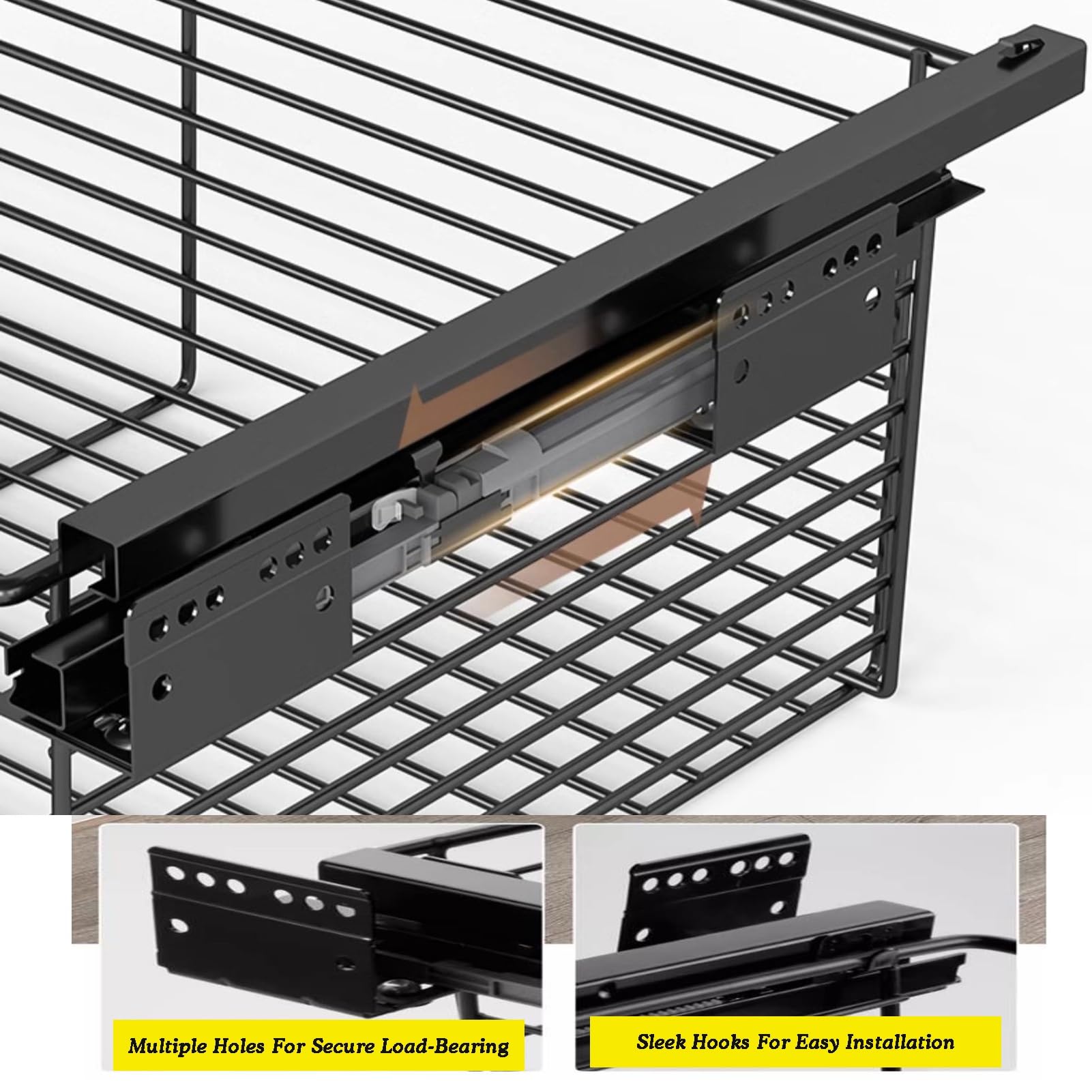 Organiseur de placard coulissant, étagères coulissantes, panier en métal, largeur réglable de 370 à 970 mm, supporte jusqu'à 35 kg de charge