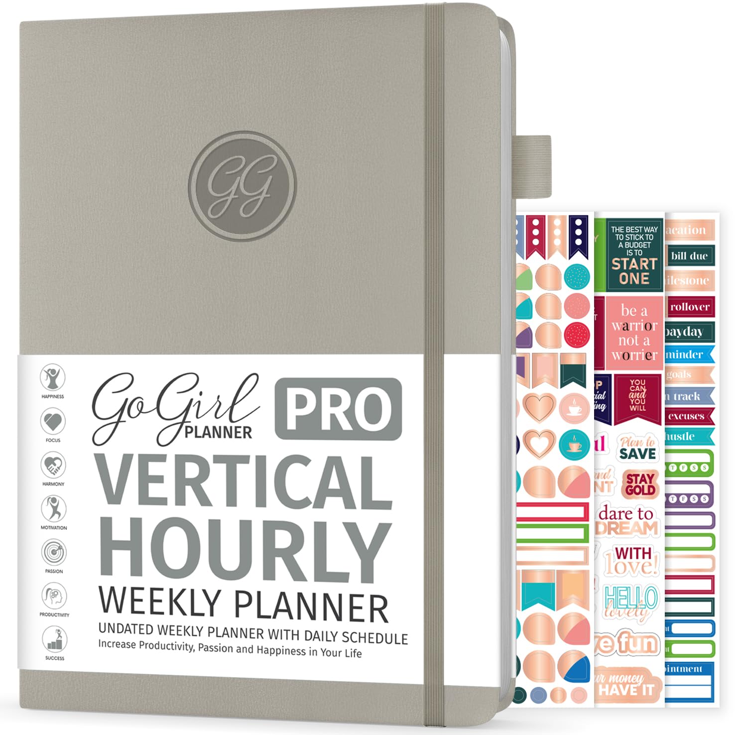 GoGirl Planner PRO Schedule - Undated Planner with Hourly Time Slots, Monthly, Weekly & Daily Organizer, Appointment Book for time Management, 7"x10"