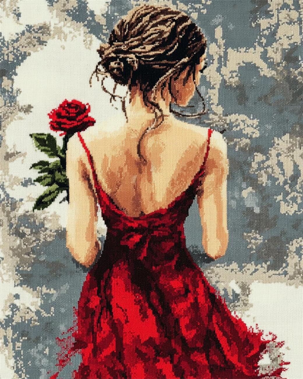 AxiangziK DIY Rug Making Kit A Woman in A Red Dress from Behind DIY Latch Hook Kits Hand Craft Embroidery Tapestry Carpet Rug Making Enthusiasts Gift 20x15in