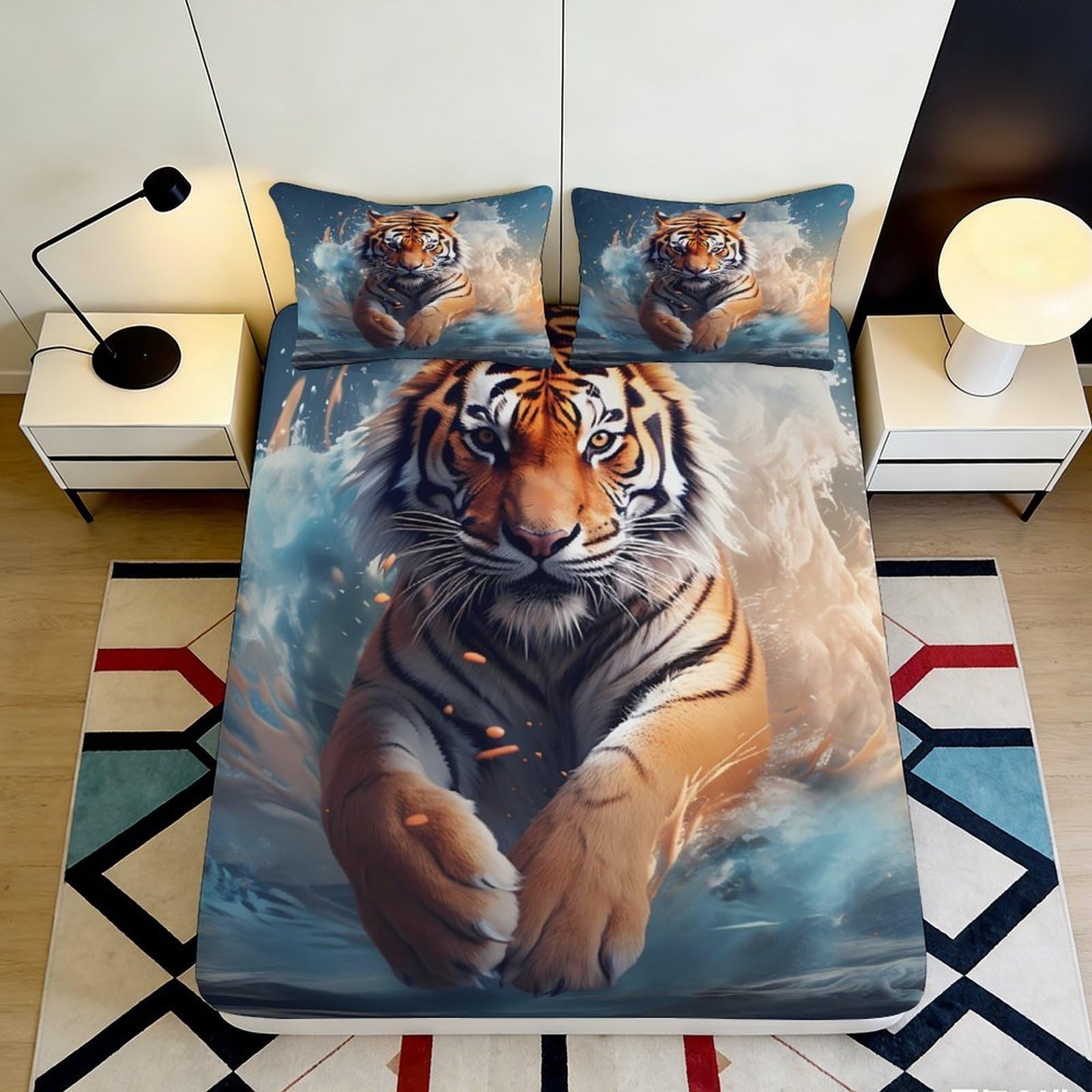 Pnayamiorkfel Style-3 3D Printed Majestic Tiger Fitted Sheet Microfiber Animal Pattern Mattress Cover For Bedroom Guest Room Dorm Décor 90X200x25cm