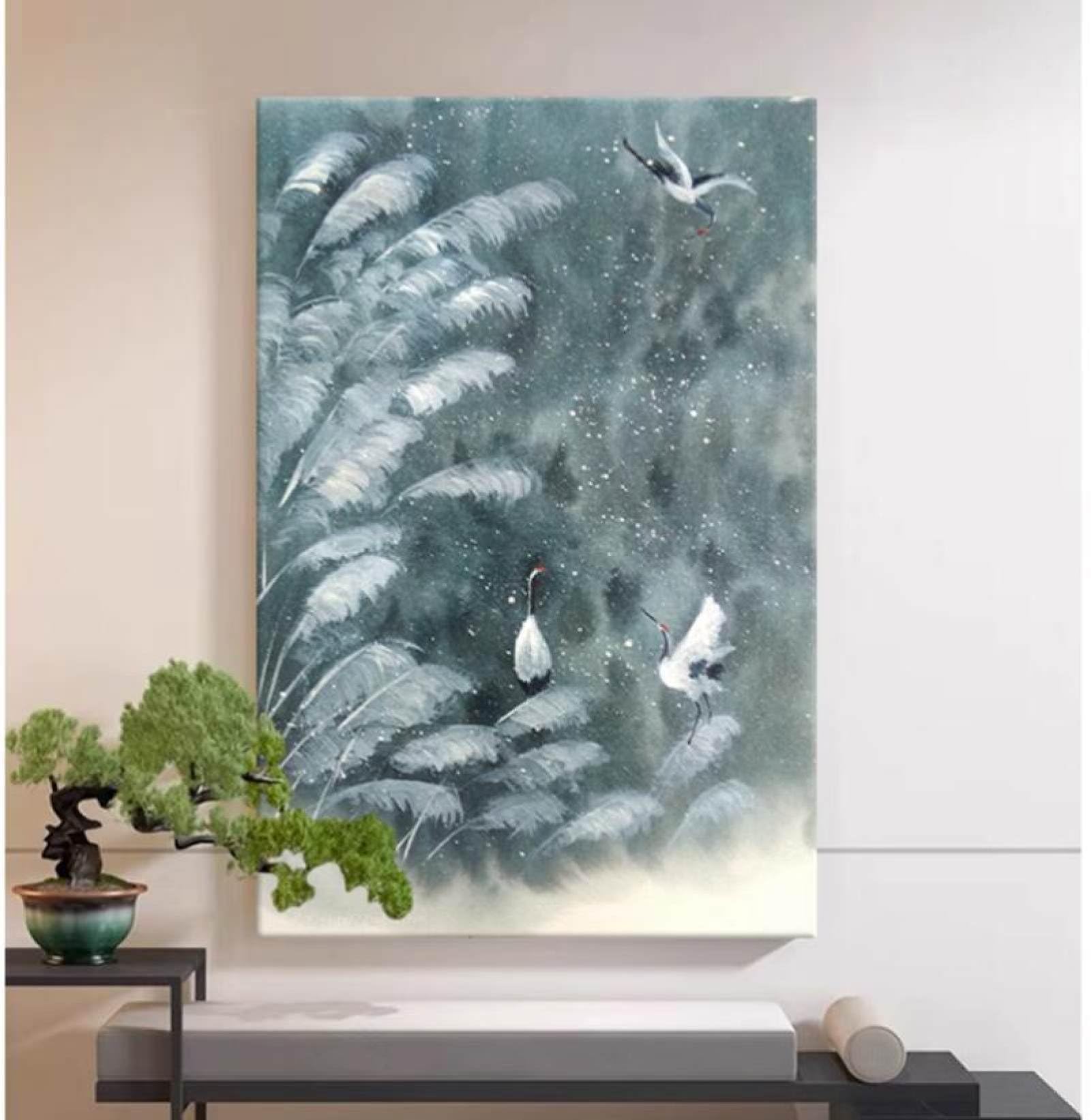 Peinture à l'huile grue toile grande taille art mural abstrait moderne