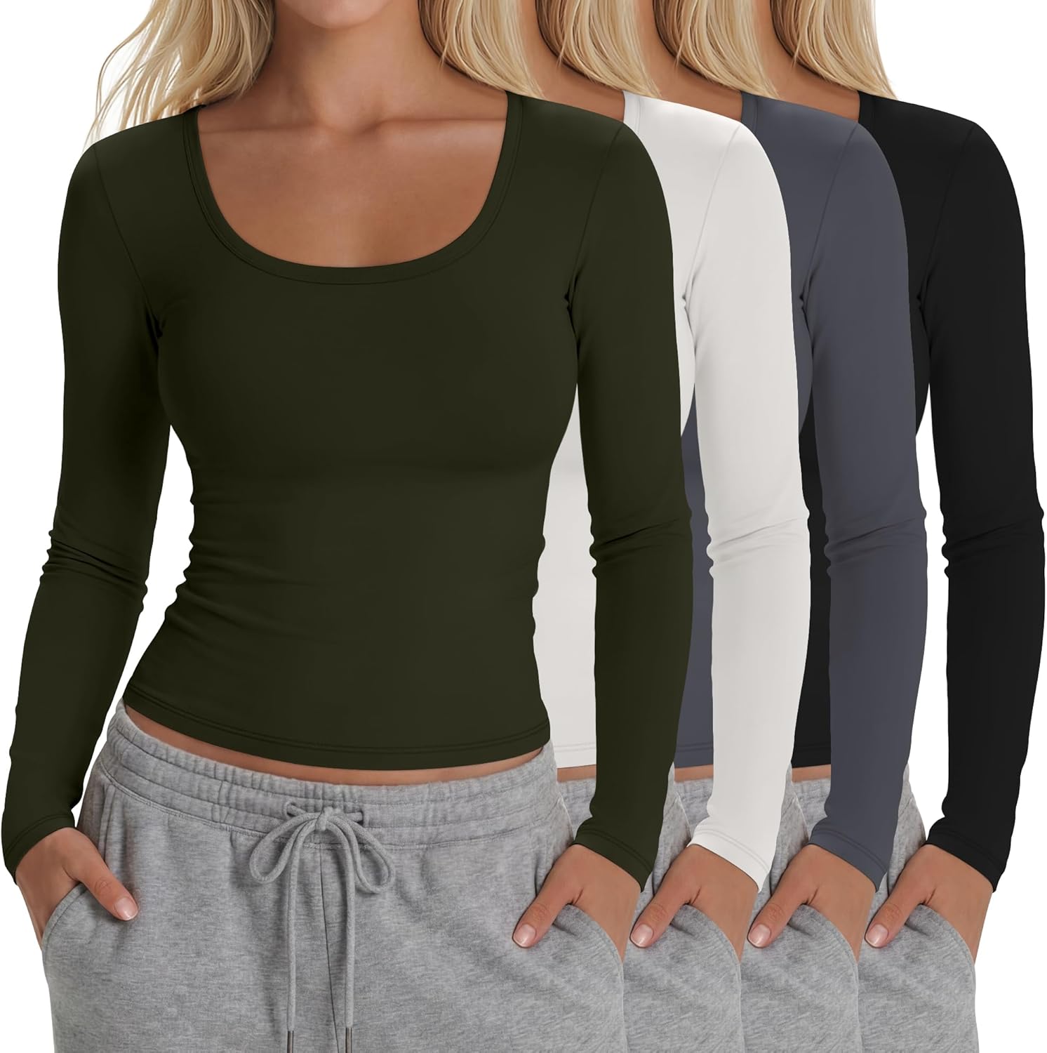 4 Pack Women's Compression Shirts Long Sleeve Yoga Tops Workout Athletic Base Layer Lightweight Quick Dry T-Shirt