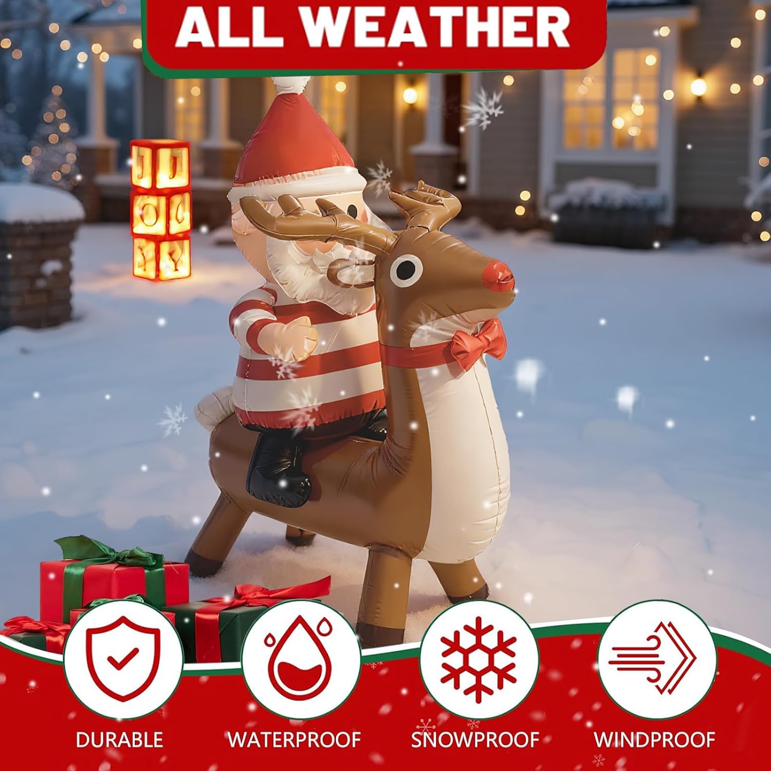 Christmas Inflatable Santa-Ride-on-Reindeer, Thickness PVC Blow up Funny Ornament for Indoor Holiday Decoration Xmas Decor Garden, Yard, Lawn, Party