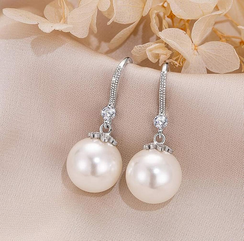 YAXUN 925 Sterling Silver Pearl Earrings For Women with AAAAA Cubic Zirconia Crystal Diamond - Image 3