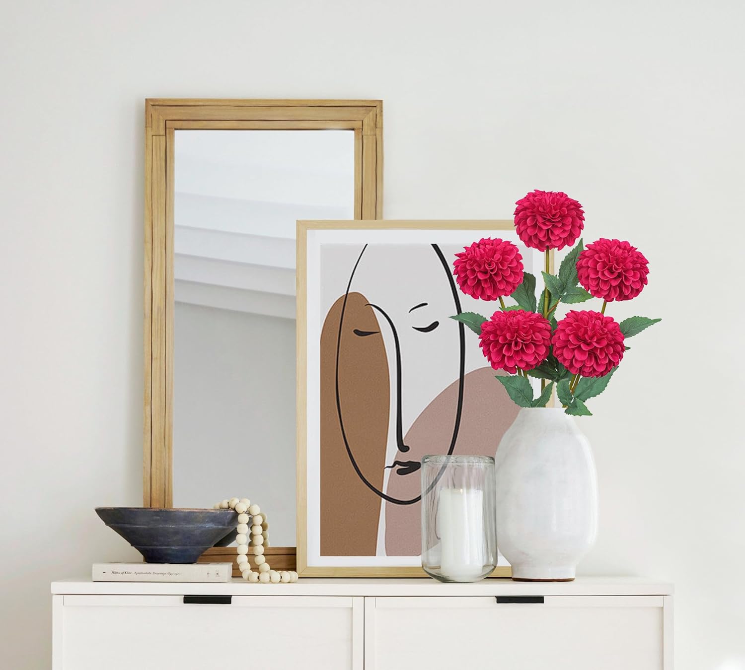 Hollyone 5PCS Artificial Dahlia Flowers Large 21.2" Fake Silk Flowers Rose Red Real Looking Dahlia with Long Stems for DIY Wedding Bouquets Centerpieces Arrangements Bridal Party Home Decorations - Image 5