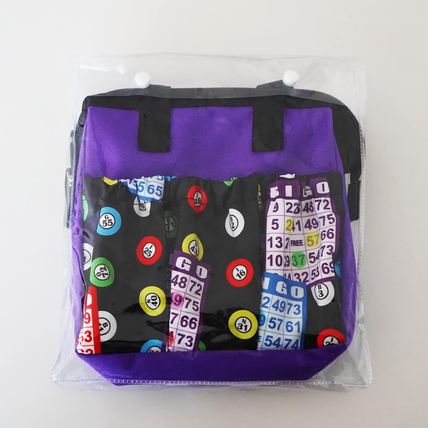 Yuanhe Bingo Dauber Tote Bag - Purple Bingo Pattern Handle Bag with Zipper and 6 Pockets