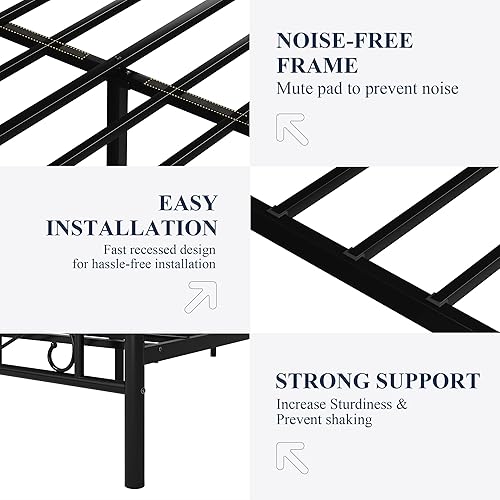 Miniatura 6 de Allewie Base de cama de tamaño matrimonial con cabecero, marco de cama de metal con cabecero y estribo de diseño de mariposa, no necesita somier,