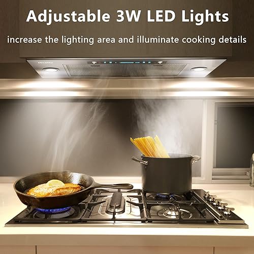 Miniatura 3 de Campana extractora integrada de 30 pulgadas de 900 CFM, campana de ventilación de cocina de acero inoxidable con conductos Hisohu con sensor de