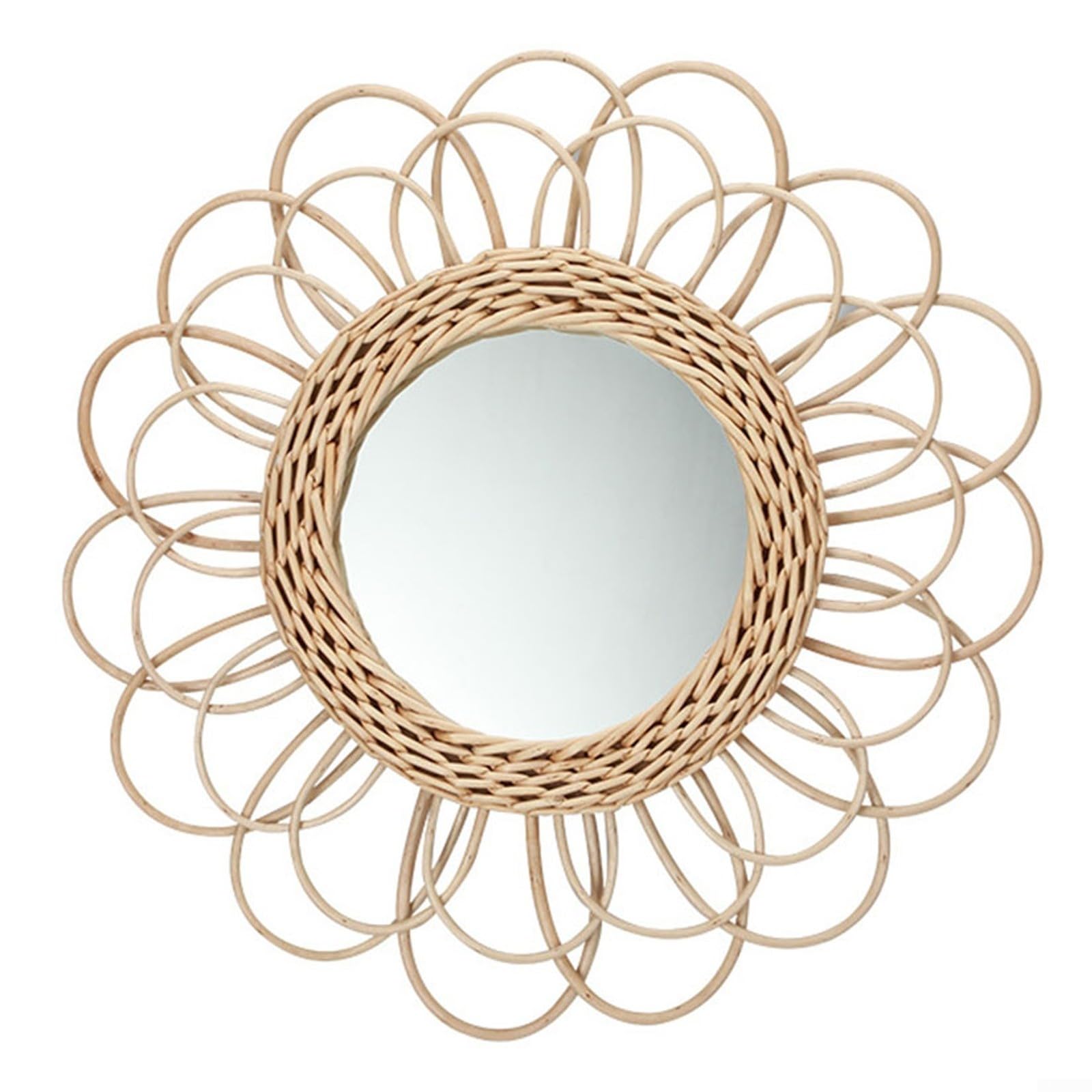ZYNCUE Espejo redondo de ratán para decoración de pared, diseño rústico tejido a mano, espejo de maquillaje redondo para decoración del hogar
