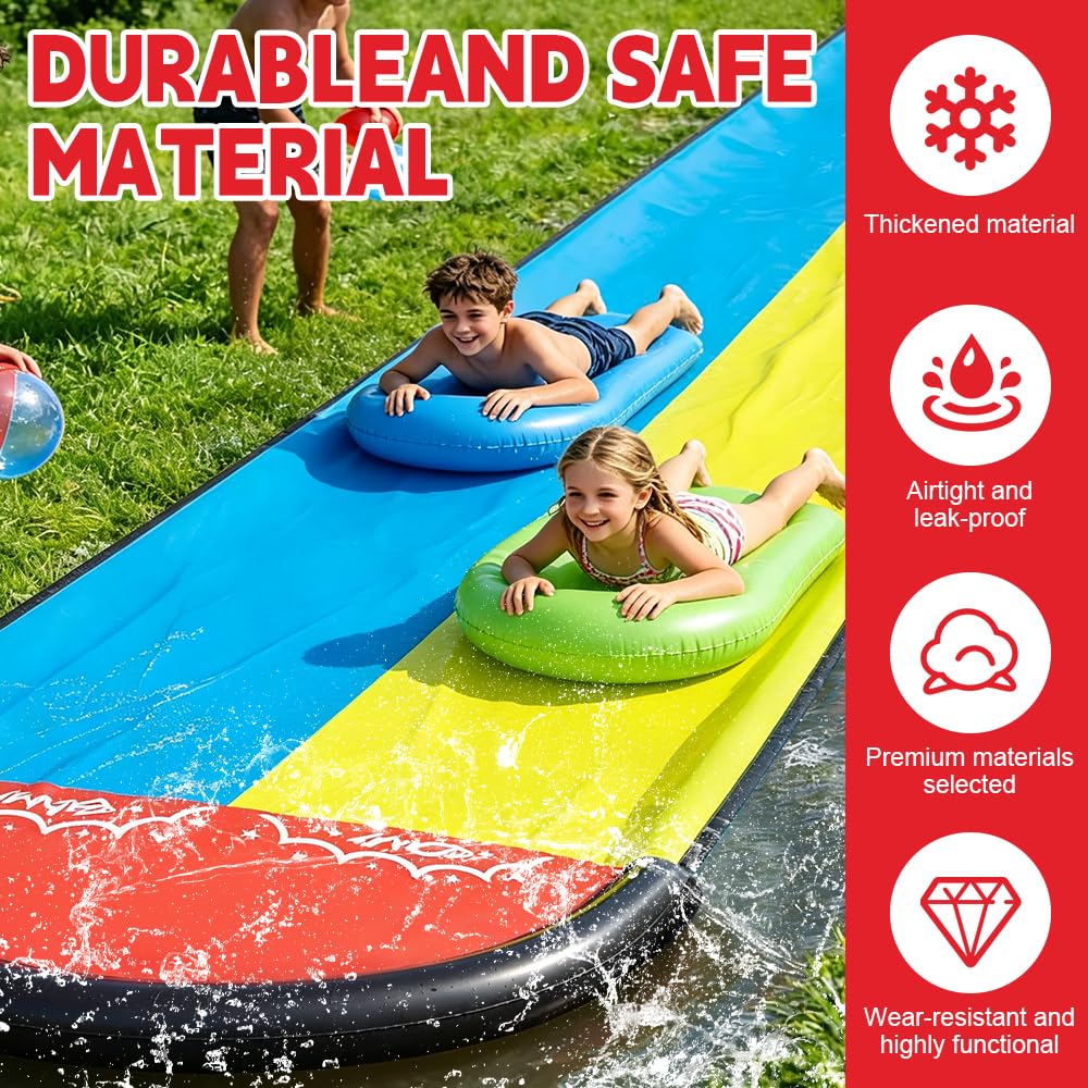 Wasserrutsche,188in x 54in (480 x 140 cm) Wasserrutsche Garten für Kinder mit 2 Bodyboards, Wasserspielzeug Kinder für Sommer Garten Pool Outdoor
