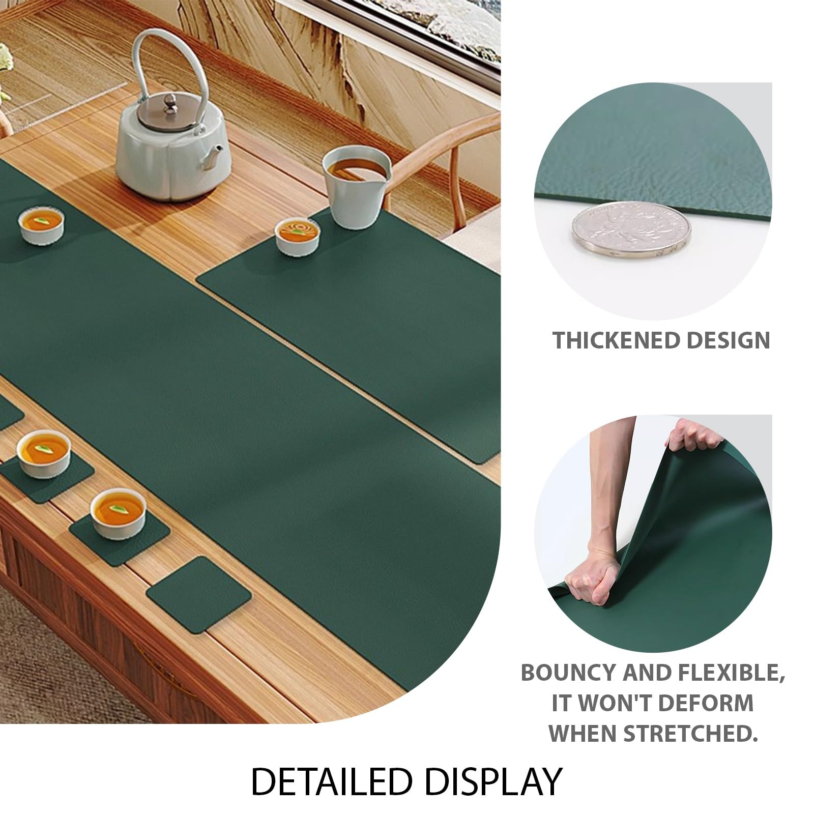 Camino de mesa con superficie texturizada de cuero, diseño sin rizos para comedor y decoración navideña