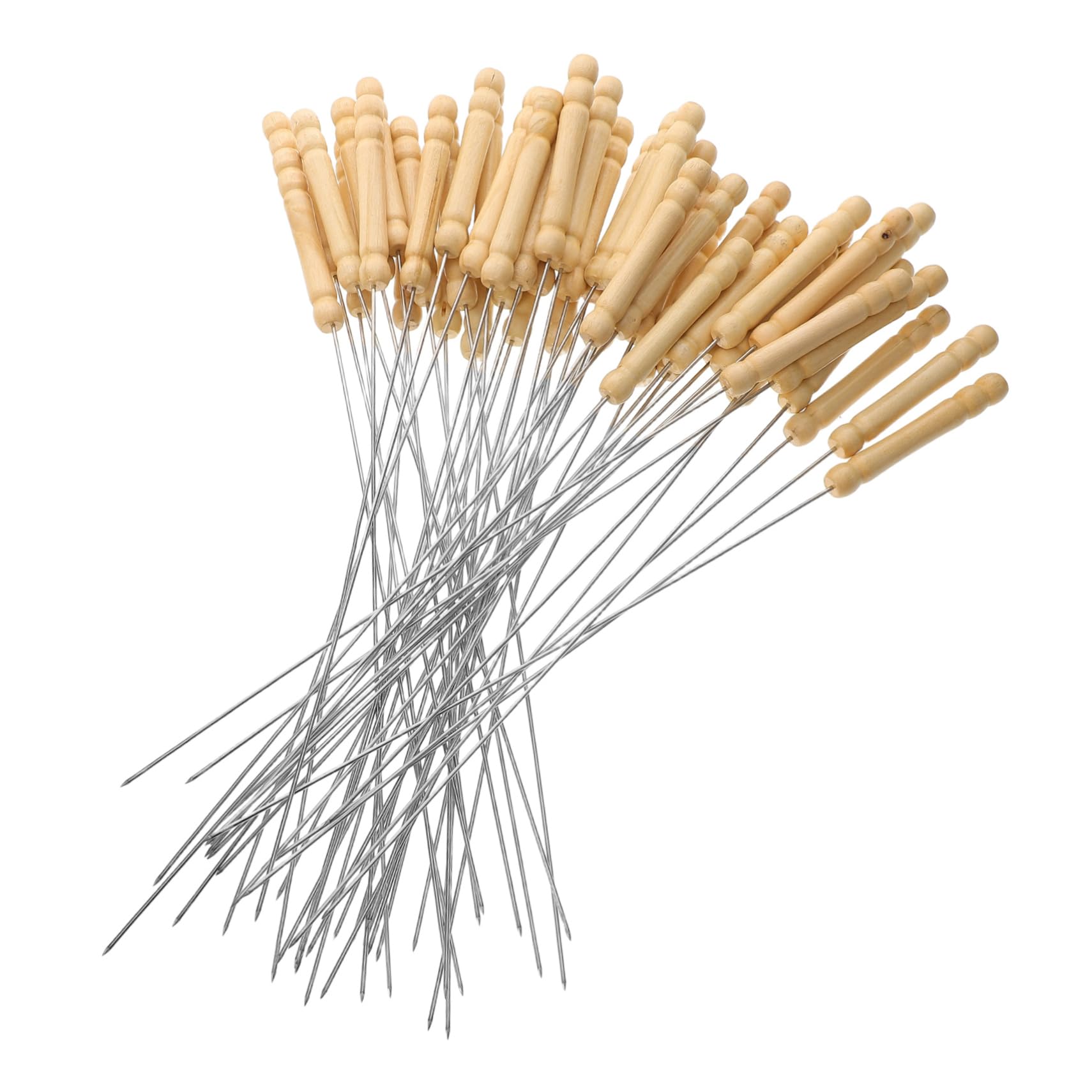 Toyvian 50pcs Stainless Steel Kebab Skewers with Wooden Handles Extra Long Bbq Grill Sticks for Beef Lamb and Vegetables Essential Barbecue Cooking Tool for Camping and Outdoor Grilling