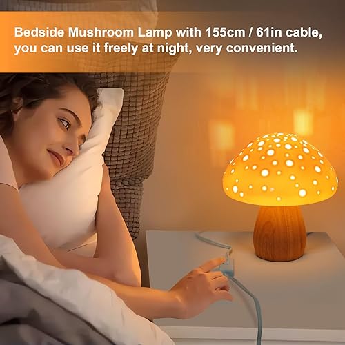 Miniatura 3 de KAiSnova Lámpara de seta pequeña lámpara de mesita de noche, lámpara de escritorio de cerámica rosa, lámpara de mesita de noche única, luces