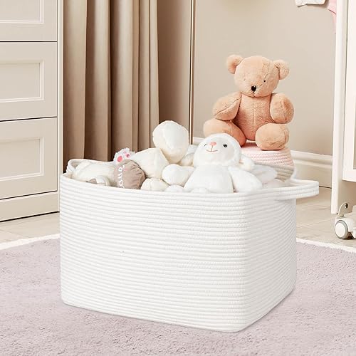 Miniatura 5 de ZLG Cesta de almacenamiento rectangular blanca de 50 L, cesta de ropa de cuerda de algodón para guardería, cesta organizadora de toallas,