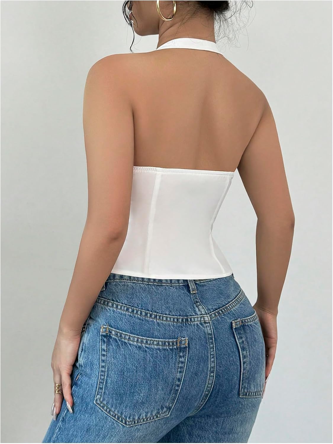 SHENHE Women's Cute Bow Front Crop Halter Top Sleeveless Backless Slit Y2k Top Vest - Image 2