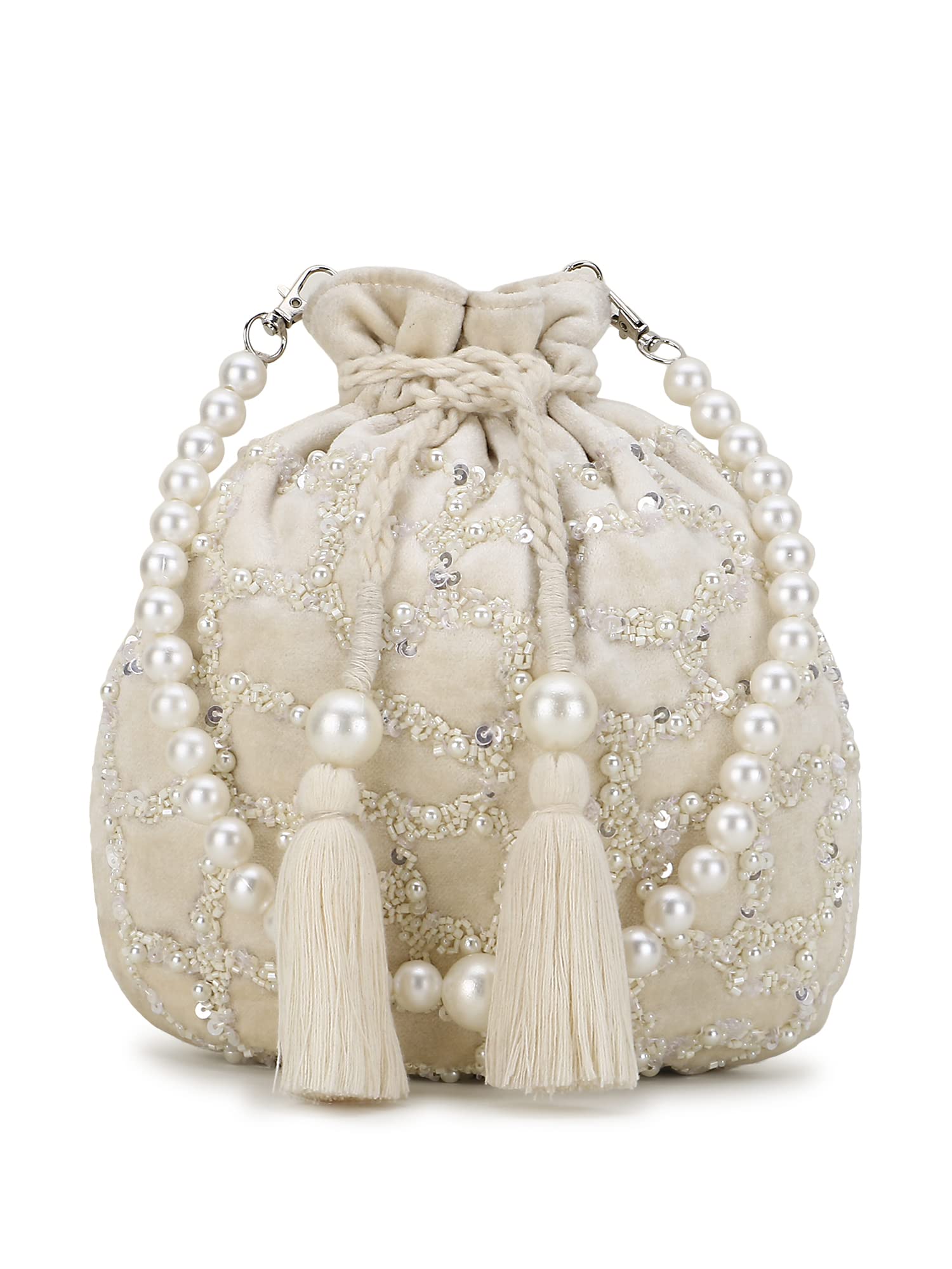 Anekaant Dangle Off White Embellished Velvet Potli (B0BGNK7R1K) Amazon Price History, Amazon Price Tracker