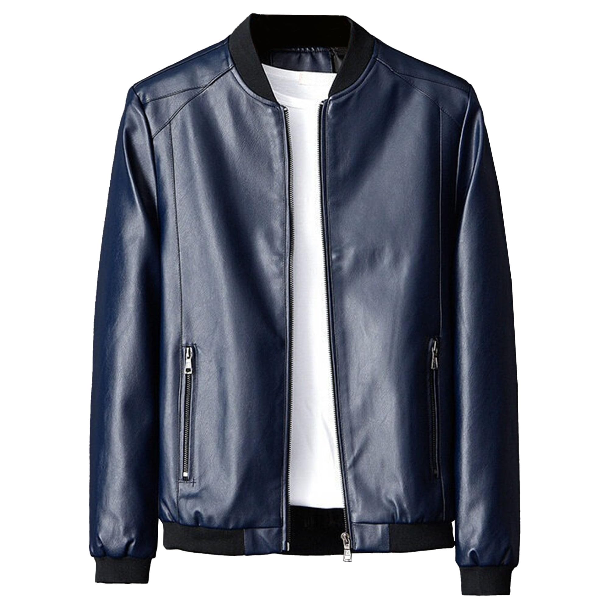 Blouson bomber bleu en similicuir pour homme DGKaxiyaHM veste légère ajustée 8XL - 7