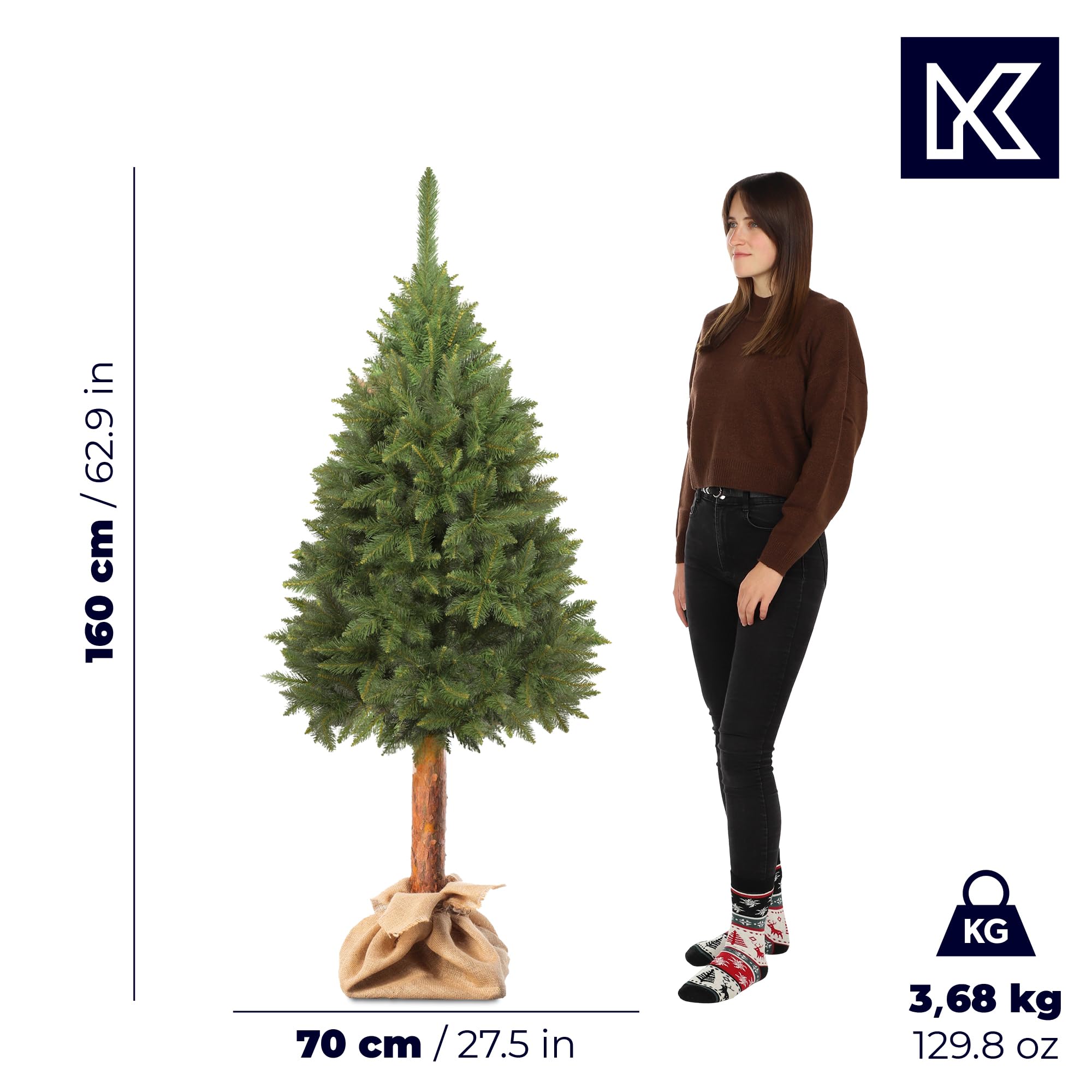 Amazon.de: KADAX knstlicher Weihnachtsbaum 160 cm, Fichte Tannenbaum mit  Naturstamm und schneebedeckten Spitzen, Christbaum aus PVC mit stabilem  Stnder, Weihnachtsdeko (Carla 160cm)