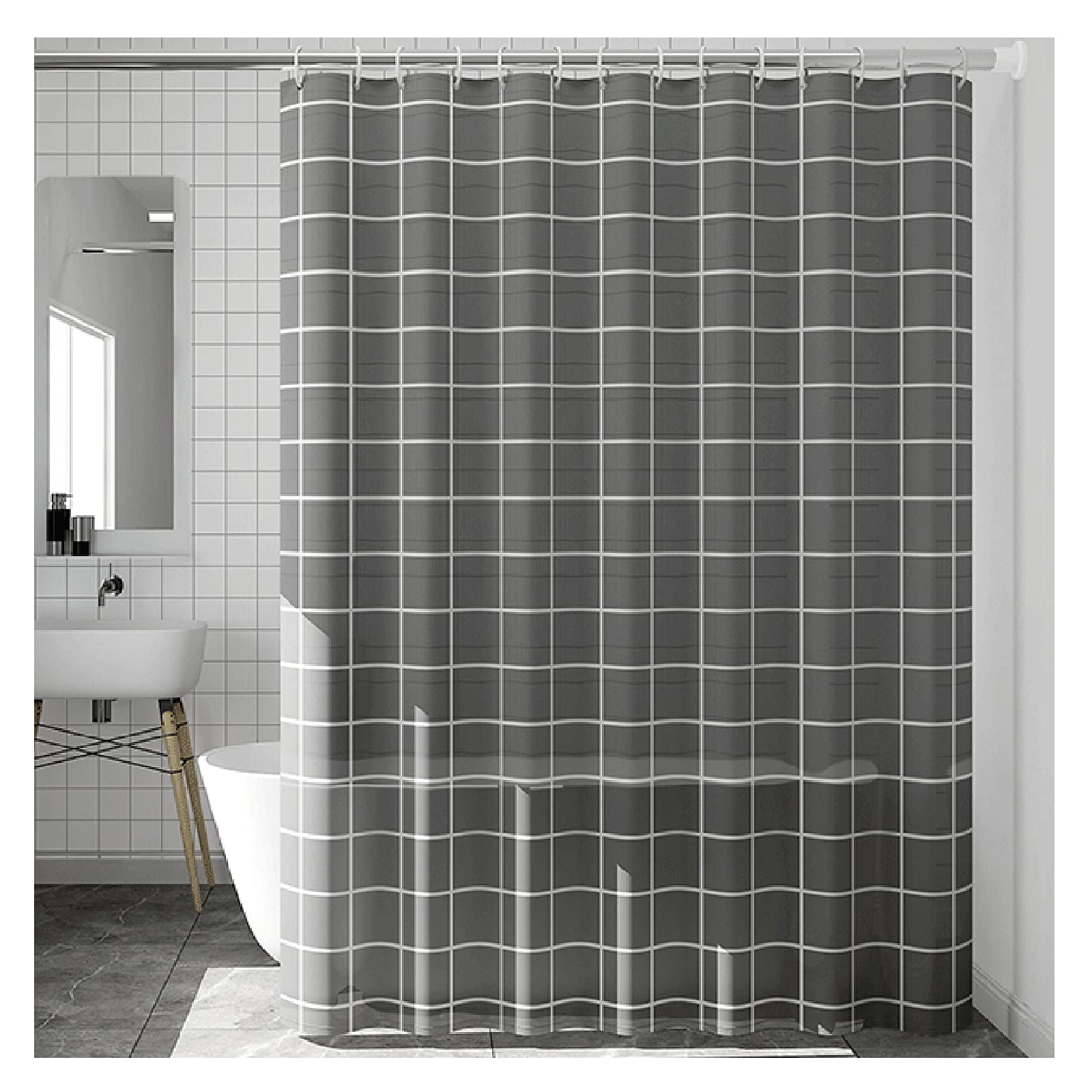 Rideau de douche en treillis moderne W1 imperméable avec crochets