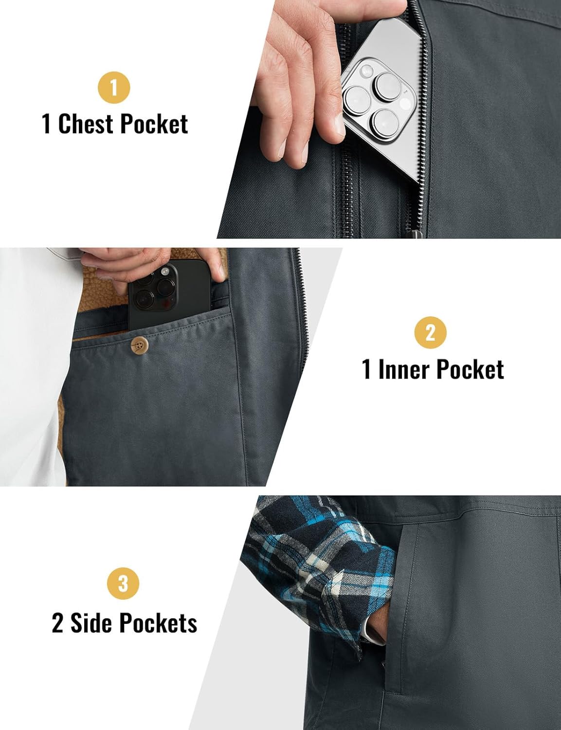 Rdruko Men's Winter Fleece Vest Outerwear Warm Sherpa Lined Cotton Full Zip Casual Work Vest - Image 6