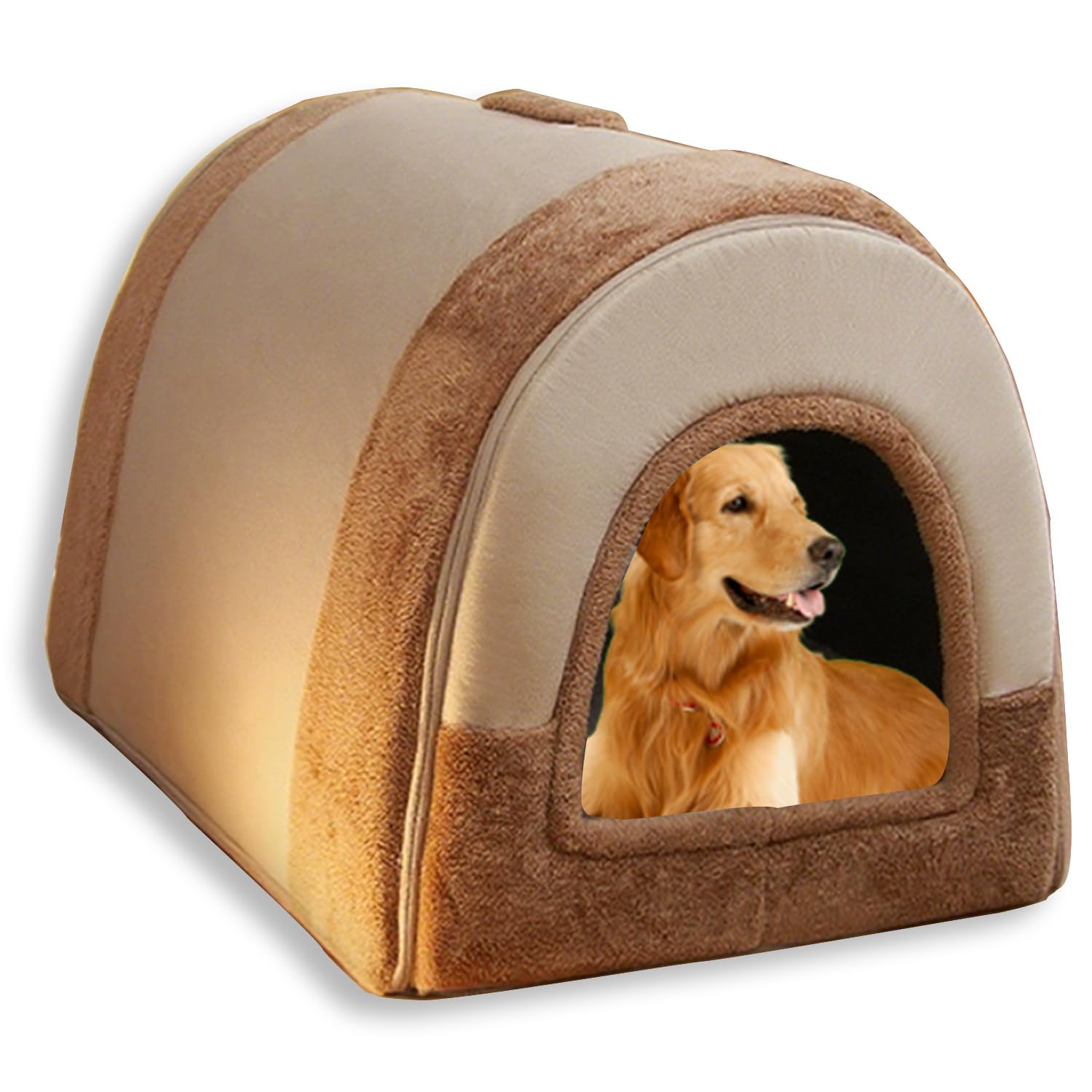 Large Dog Bed 2 In 1 Dog House Bed for Indoor Cat,Calming Warm Pet Cave Washable Luxury Dogs House Removable Anti Anxiety Pet Beds (Brown,S-42 * 32 * 31cm)