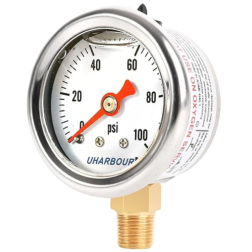 Miniatura 50 de Medidor de presión relleno de glicerina con caja de acero inoxidable 304, tamaño de dial de 1-1/2", 0-15Psi/barra, alta precisión, montaje trasero
