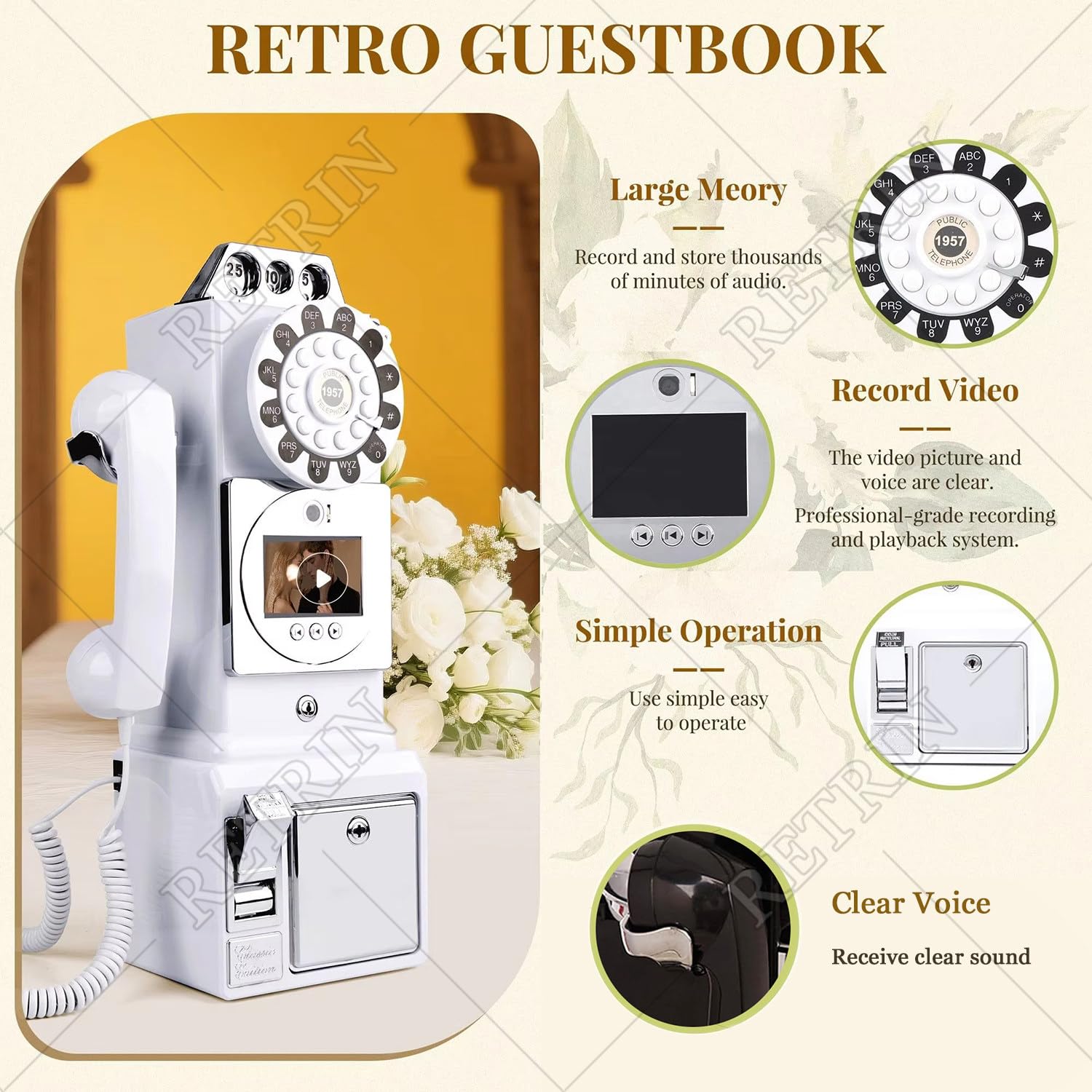64g Audio Video Guestbook Phone Booth Registratore per Matrimoni - Modello di Cabina Telefonica retrò - 1080p Wedding Guestbook - Un'ottima Aggiunta a Qualsiasi Occasione Speciale Black