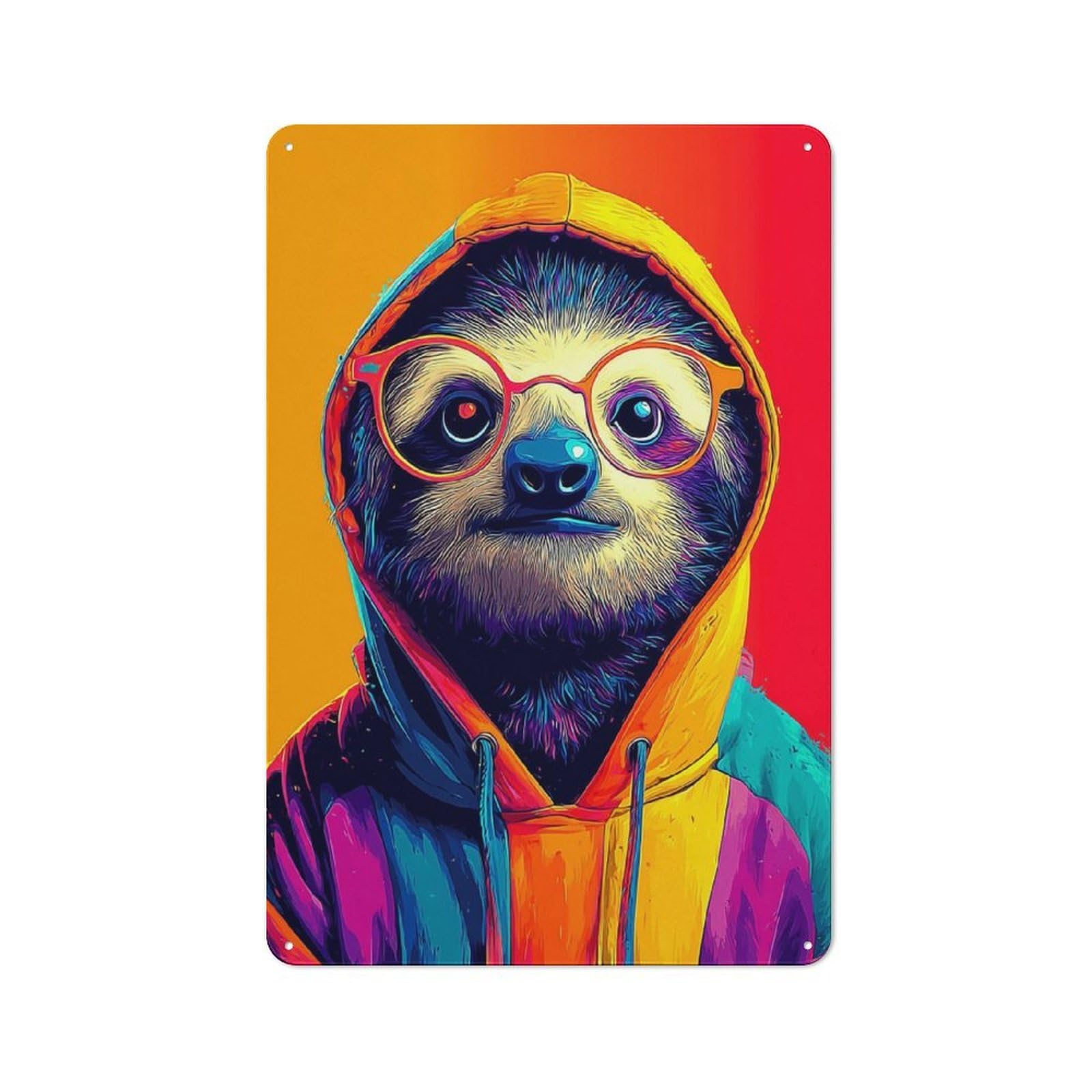 Junmoney Colorful Sloth In Hoodie Art-1 Country Vintage Metal Wall Decor 30X20cm, Farmhouse Metal Sign For Kitchen, Cottage, Porch Or Garden Room