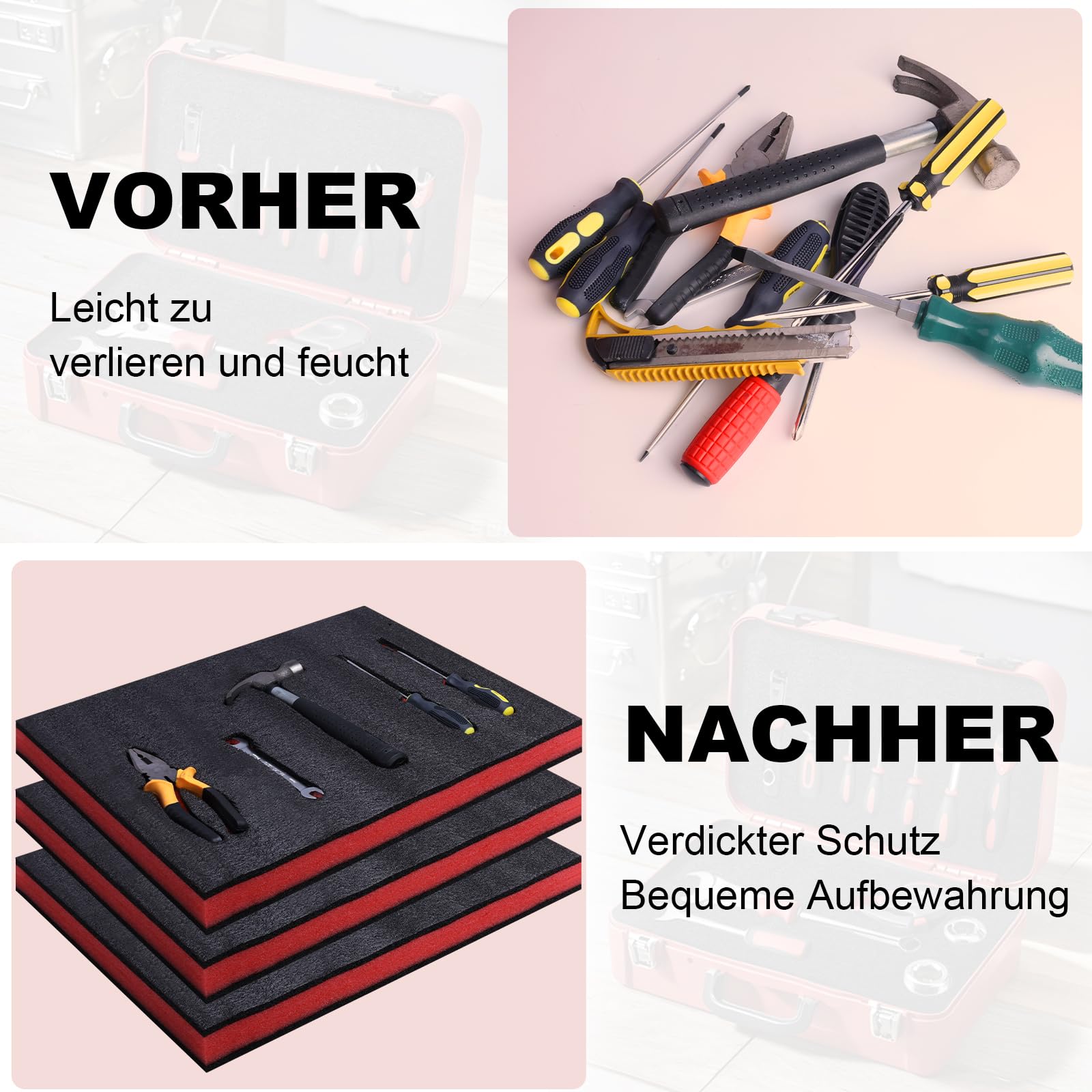 Schaumstoffeinlage Werkzeug 407 x 305 x 50mm, 4 Stück Schaumstoff Zuschnitt Schaumstoffeinlage Werkzeug Schaumstoffeinlagen Kamerakoffer Werkzeugkoffer Schaumstoff Werkzeugeinlage