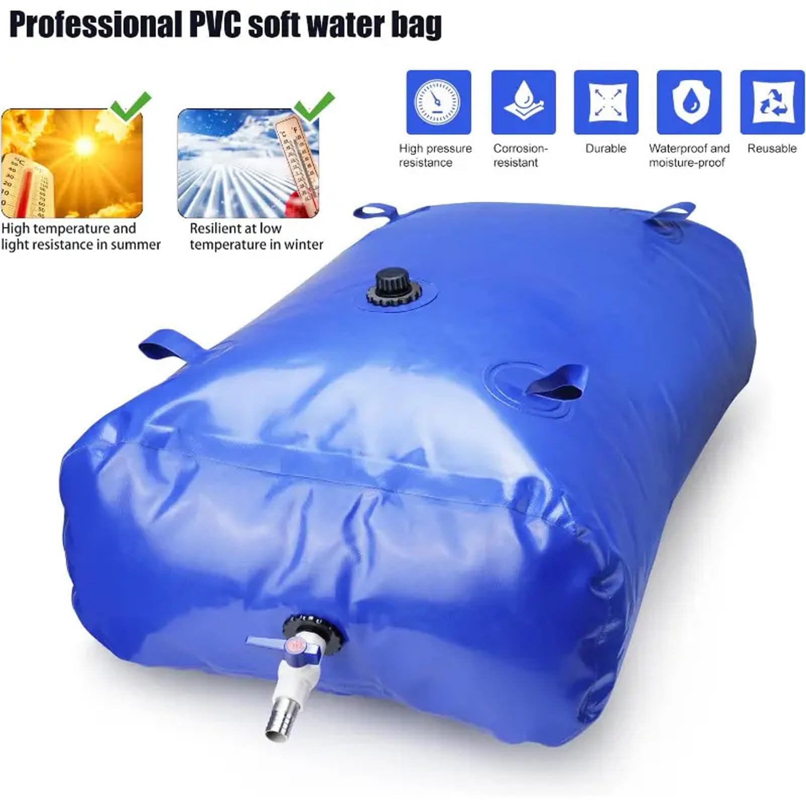 Fockety Składany Zbiornik na Wodę, 110L 29Gal, Przenośny Tank | Tkanina PVC 500D, Szczelne Zgrzewane Szwy, Szybkie Podłączenie Węża, Oszczędność Miejsca podczas Przechowywania, do