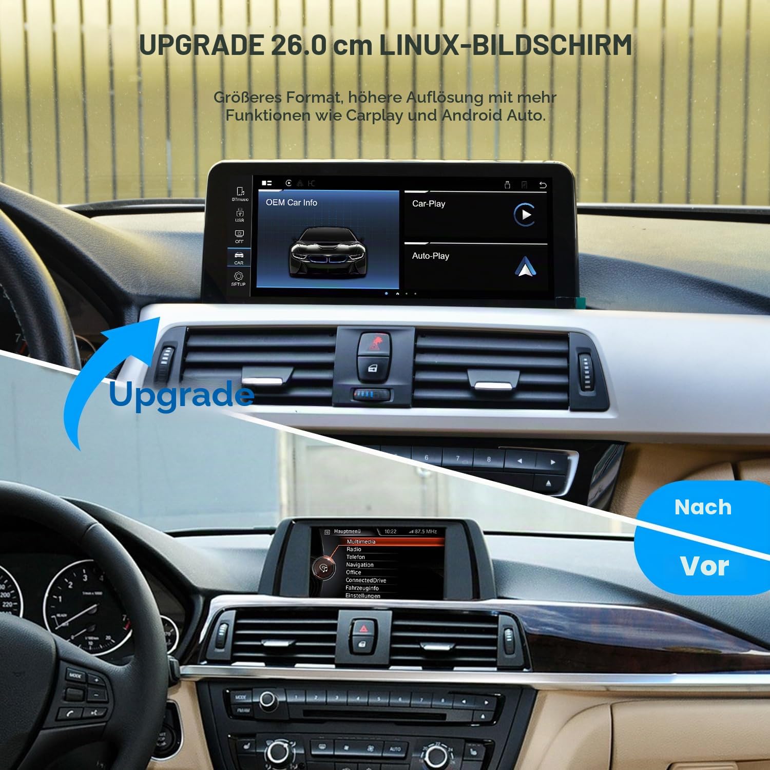 PEMP 10,25-Zoll-Linux-Bildschirm für BMW (2012–2017) 3er F30 NBT CIC-System, CarPlay-Unterstützung iOS 26 Android Auto Mirror Link mit Einer 720P-AHD-Rückfahrkamera