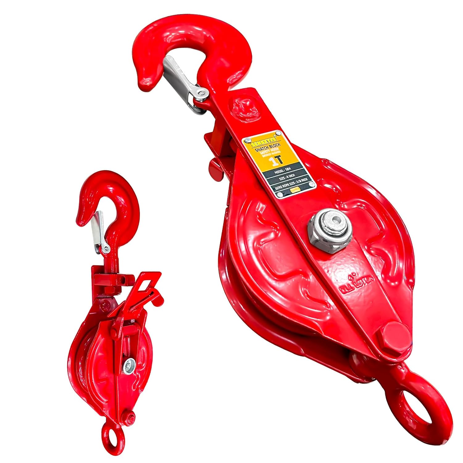 4 Pcs Stainless Steel Square U-Bolts with Washers & Nuts+Easy-Open Design 1 Ton Snatch Block with Hook, Snatch Block