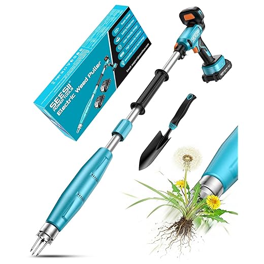 SEESII Stand-Up Weed Puller Tool with 40"-47" Adjustable Handle, High-Power 3-Claw Stainless Steel Spiral, 4S Deep Root Removal, One-Button Eject, Dandelion Remover & Crabgrass Puller for Garden
