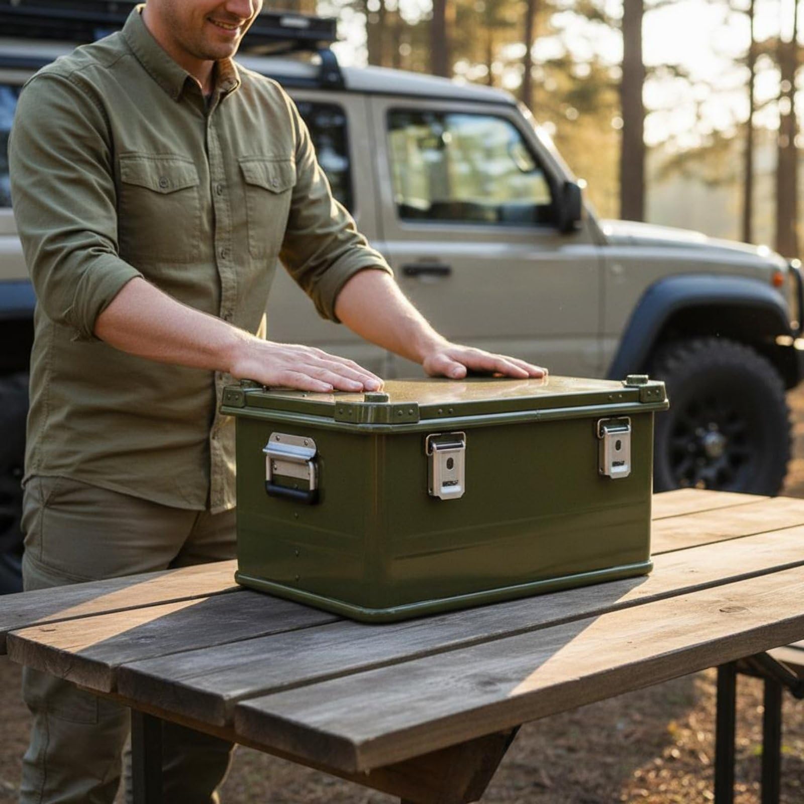 Aluminum Storage Trunk Alu Kiste Aufbewahrungsbox Transportkiste Werkzeugkoffer mit Verstärkter Nietenkonstruktion Und Stabilem Rahmen mit, Grün, 30L