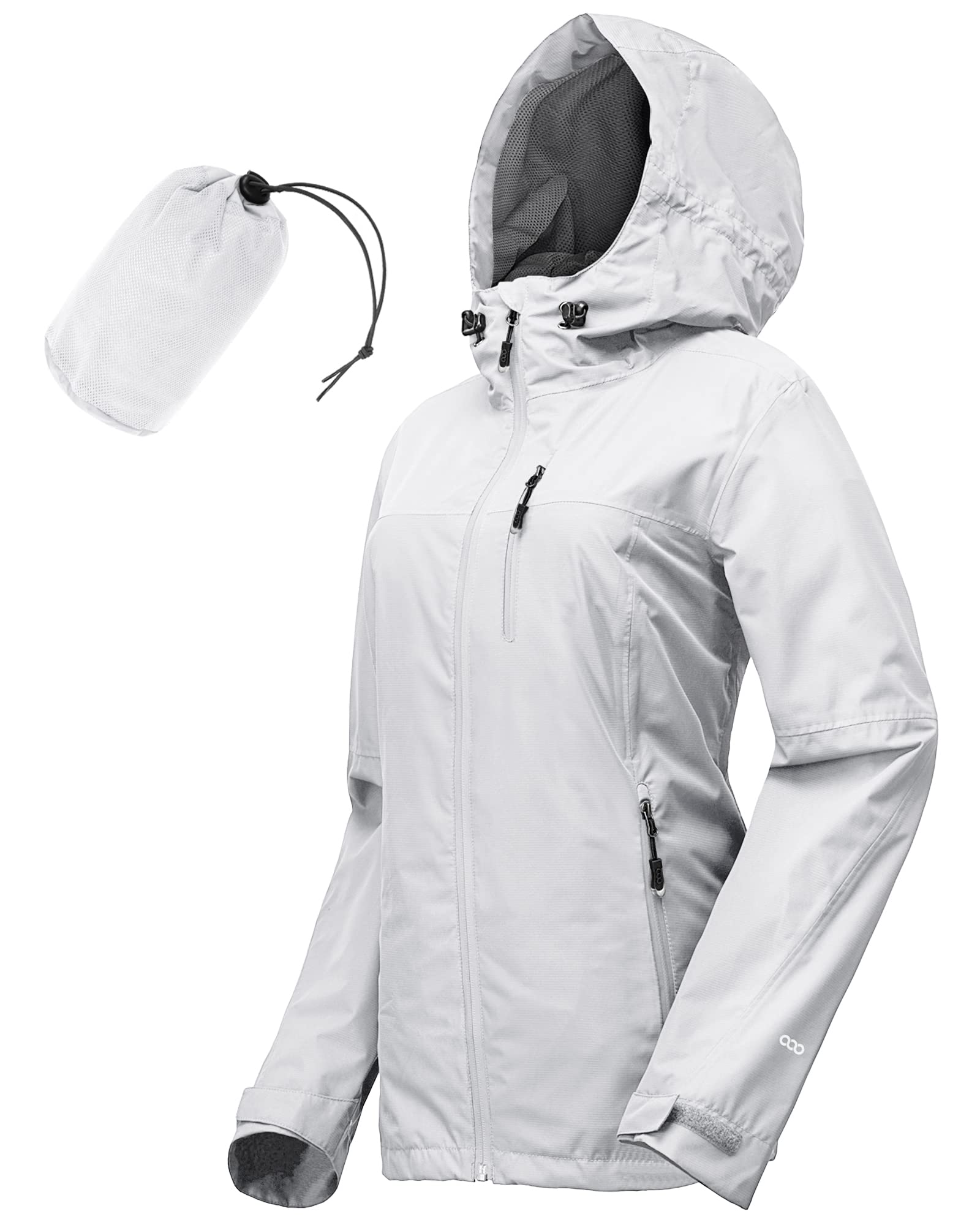 33.000 ft Regenjas, voor dames, waterdicht, outdoorjas, ademend, herfst, overgangsjas, lichte jas, met capuchon, windbreaker, voor wandelen, reizen, trekking, fietsen, lichtgrijs, 50