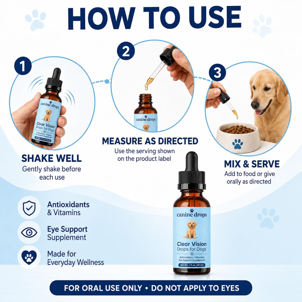 Canine Drops Clear Vision Drops for Dogs, Dog Eye Health Supplement with Antioxidants & Vitamins, Daily Eye Support Liquid Food Topper for Adult & Senior Dogs, 1 fl oz — Amazon image 7