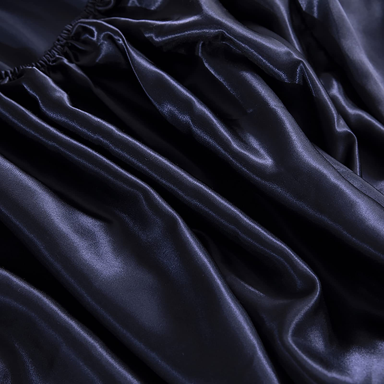 Jemiipee Completo Lenzuolo Letto Matrimoniale, 1 x Lenzuola Sotto con Angoli Tinta Unita 180x200 cm con 1 x Lenzuolo Piatto e 2 x Federe, Biancheria da Letto in Raso, Blu Navy